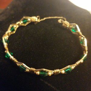 custom gold filled and green gemstone bracelet